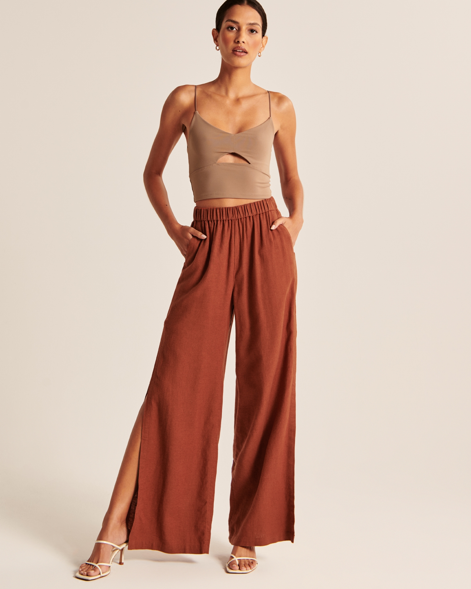Wide Leg Linen-Blend Pants