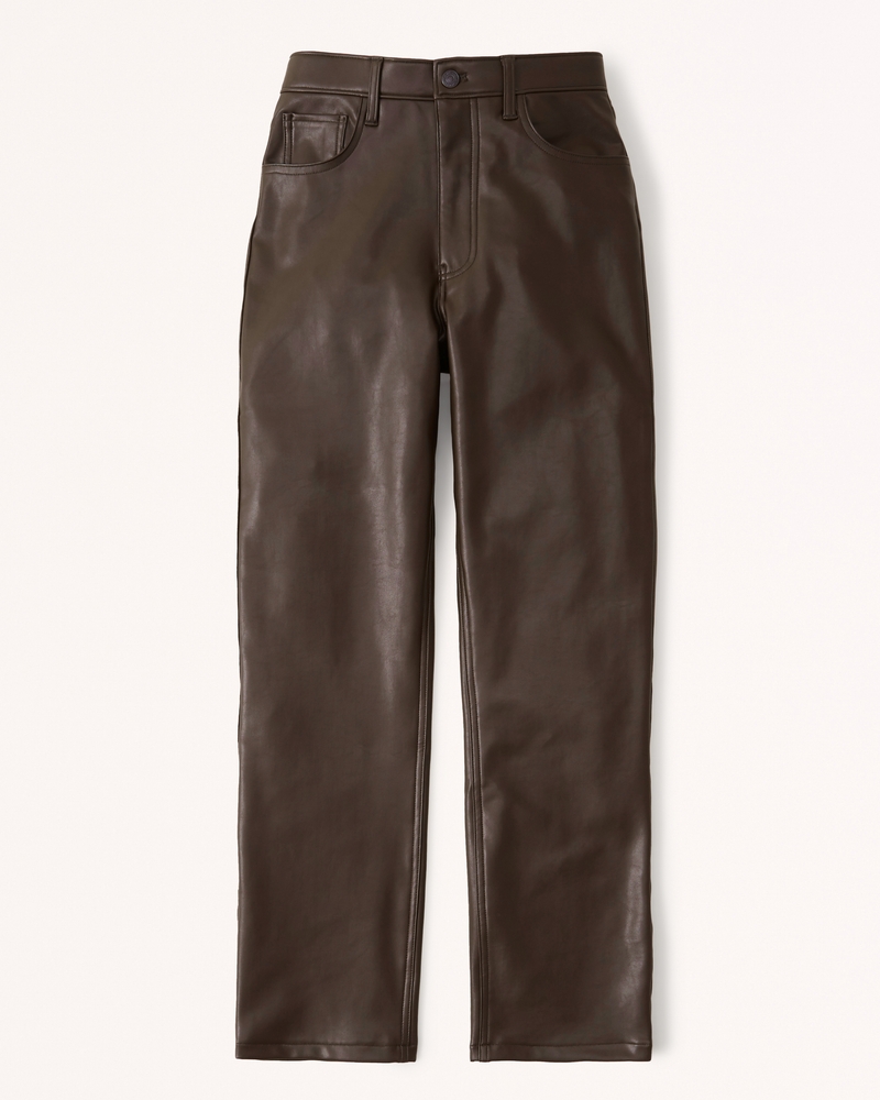 Women's Vegan Leather 90s Straight Pant in Black | Size 35R | Abercrombie & Fitch