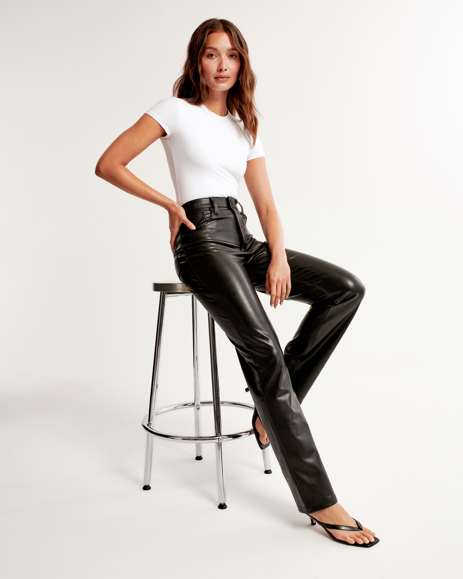 Tokito Recycled Blend Straight Leg Faux Leather Pants In Black