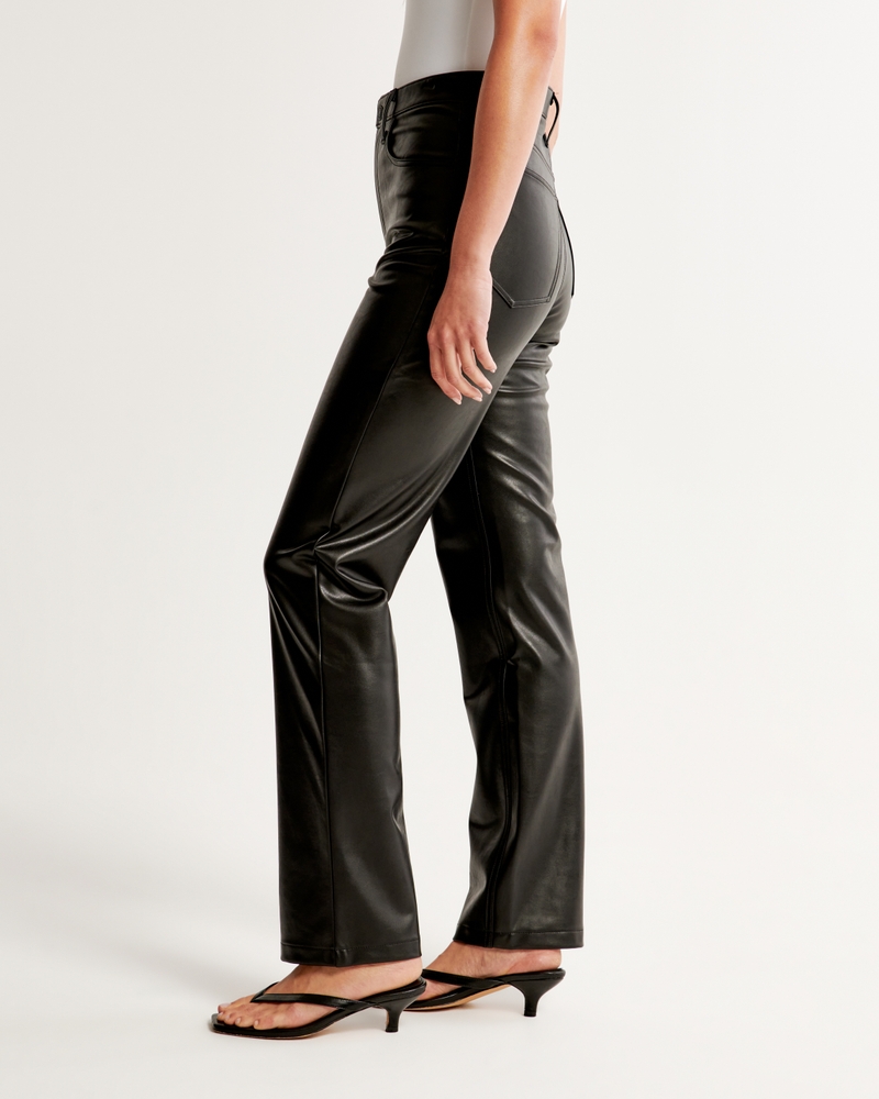 Loose Women PU Leather Pants Fashion High Waist Straight Faux Leather  Trousers