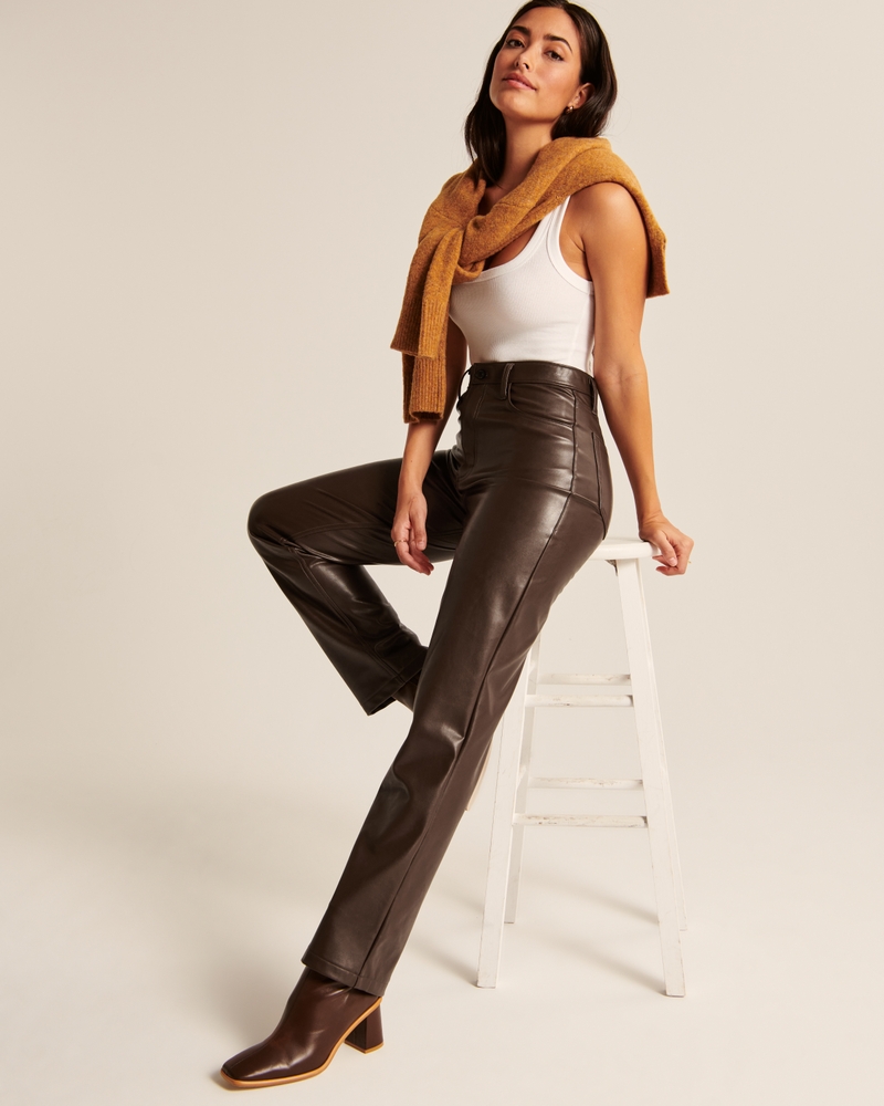 Vegan Leather Pants Women, Faux Leather Pants Women, Leather Bell Bottoms  Trousers, Beige Leather Pants for Women, Leather Flares 
