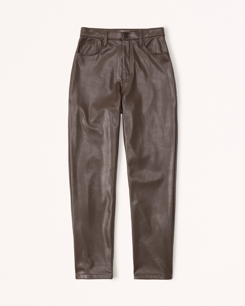 Abercrombie & Fitch Women's Curve Love Vegan Leather 90s Straight Pant in Dark Brown - Size 25XS