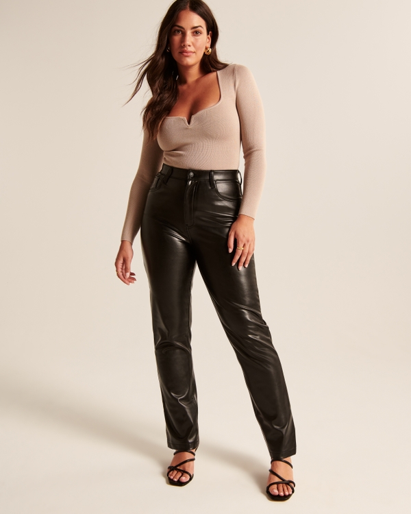 Curve Love Vegan Leather 90s Straight Pant, Black