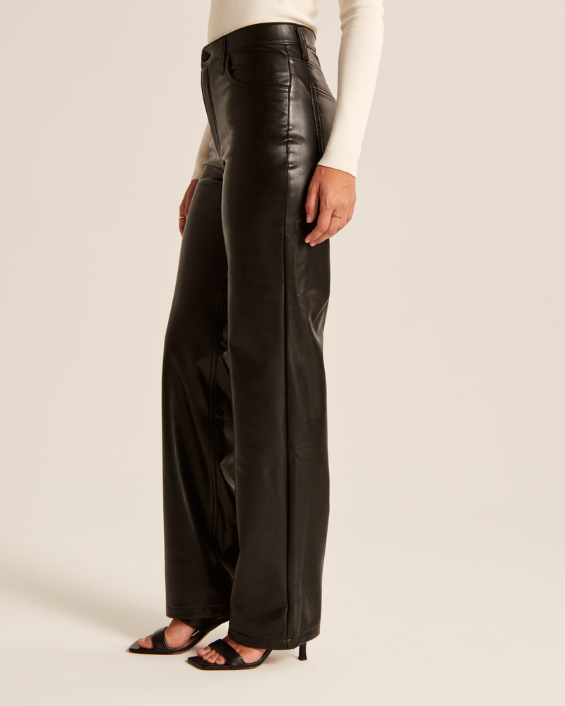 Abercrombie & Fitch Curve Love Criss-Cross Waist Vegan Leather 90s Straight  Pant