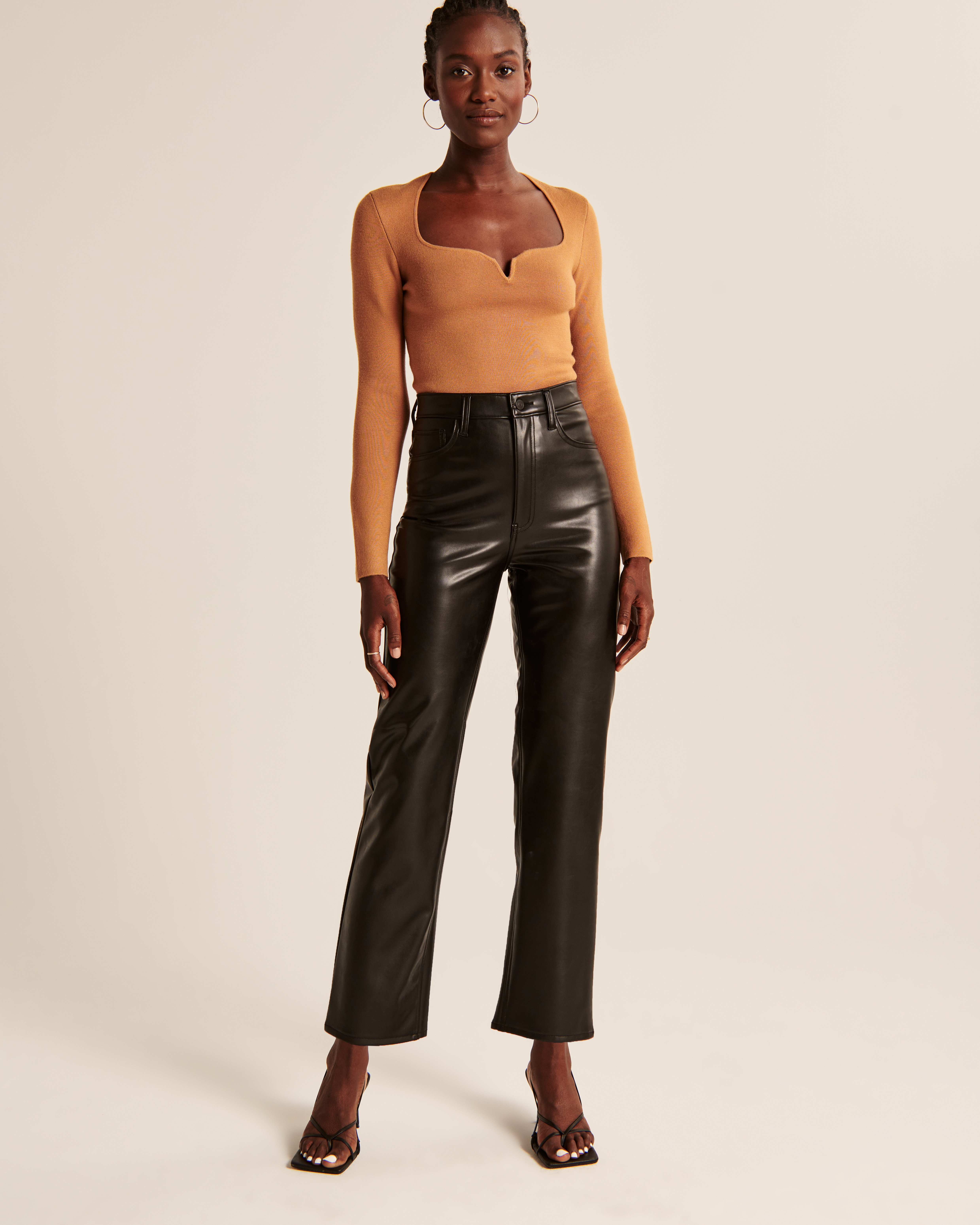 Abercrombie & Fitch Vegan Leather Ankle Straight Pant In Black
