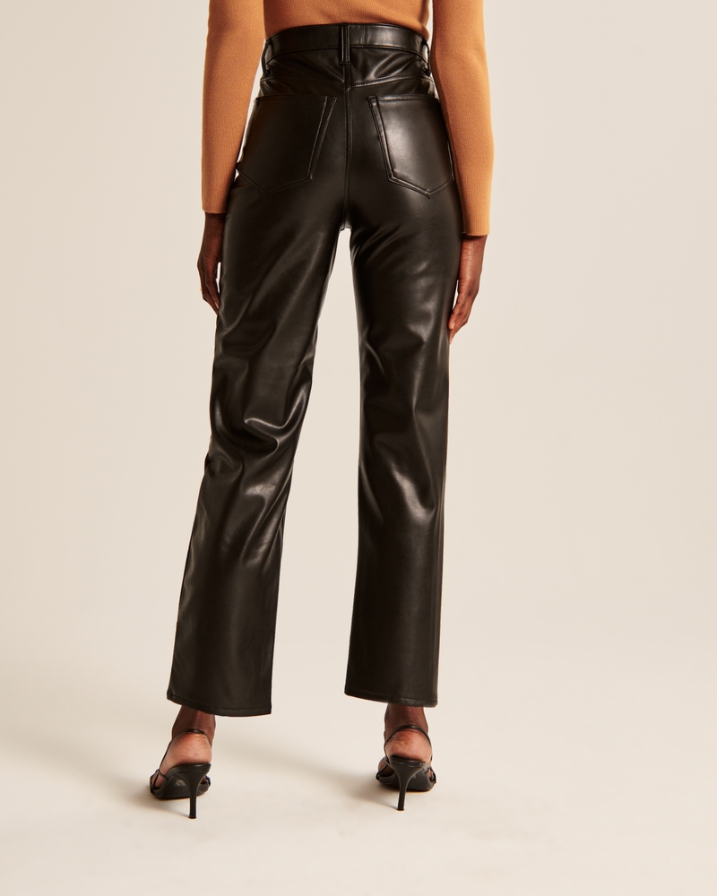 Faux Leather Pants for Women High Waist Straight Leg Trousers