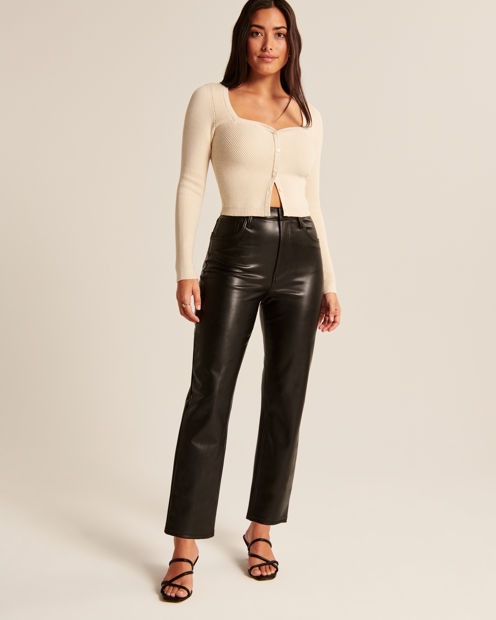 Women's Curve Love Vegan Leather Ankle Straight Pant, Women's Bottoms