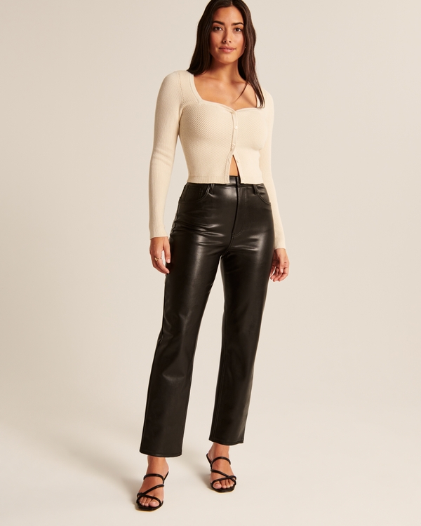 Curve Love Vegan Leather Ankle Straight Pant, Black