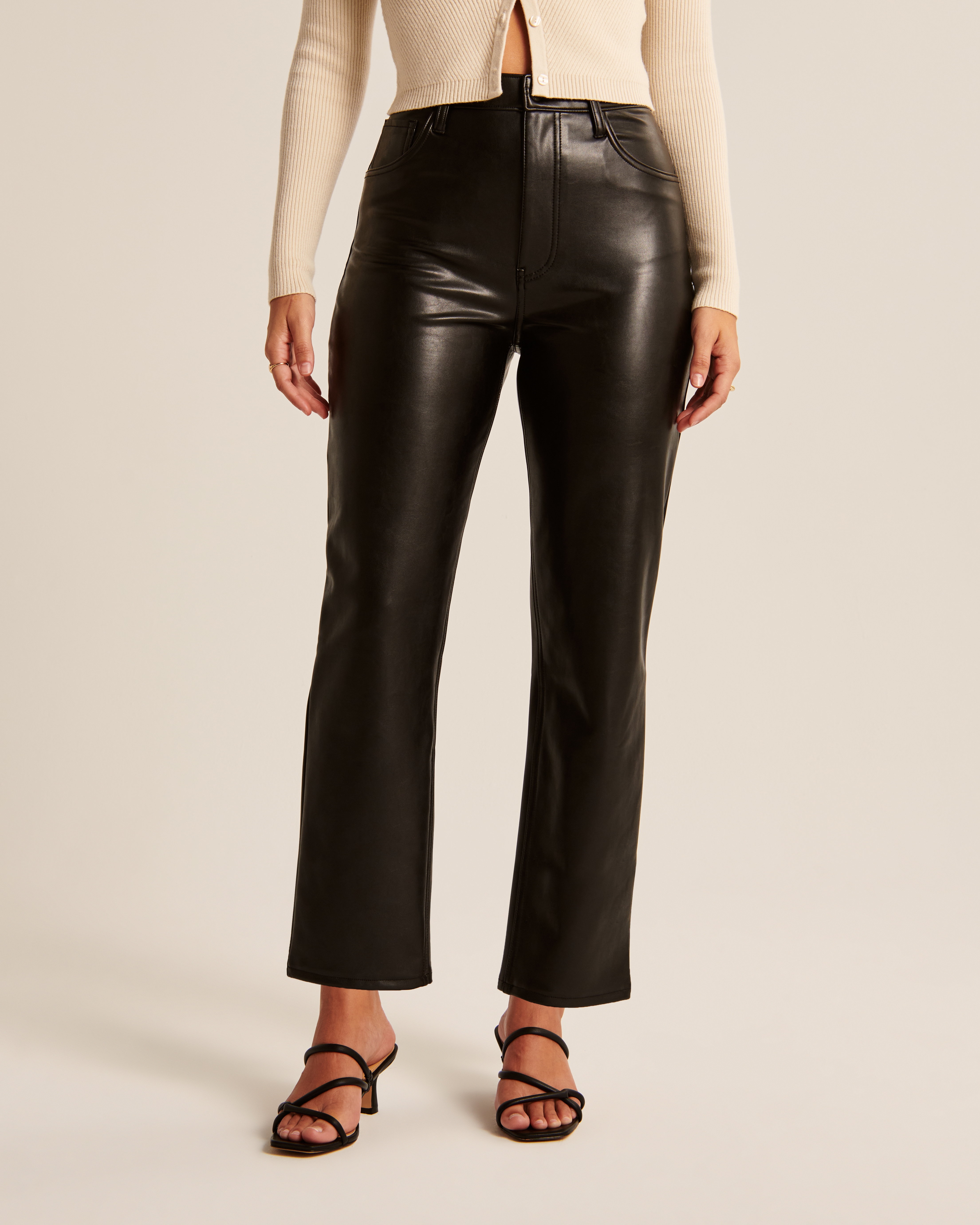 Abercrombie & Fitch Curve Love Vegan Leather Ankle Straight Pant In Black
