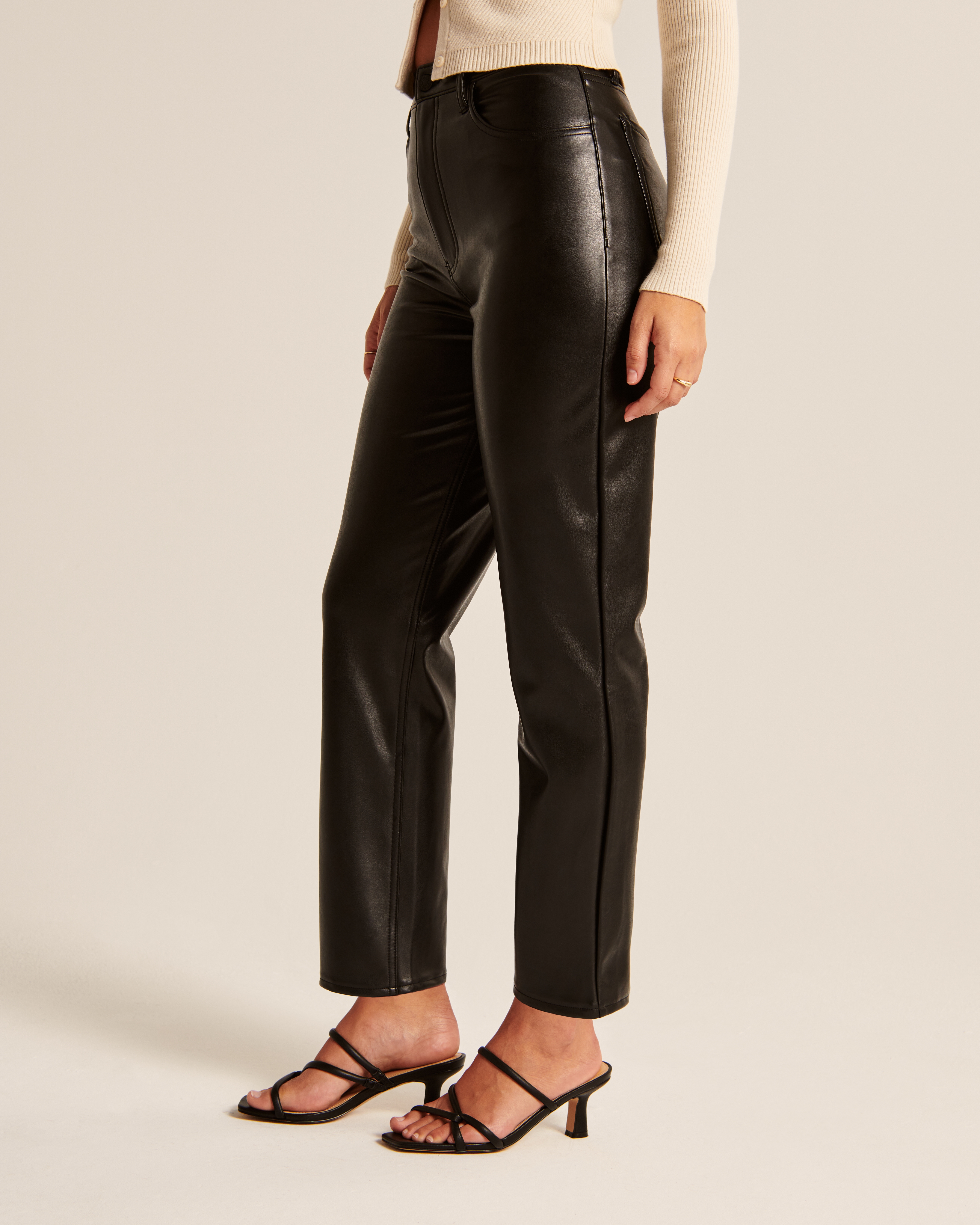 Abercrombie & Fitch Curve Love Vegan Leather Ankle Straight Pant In Black