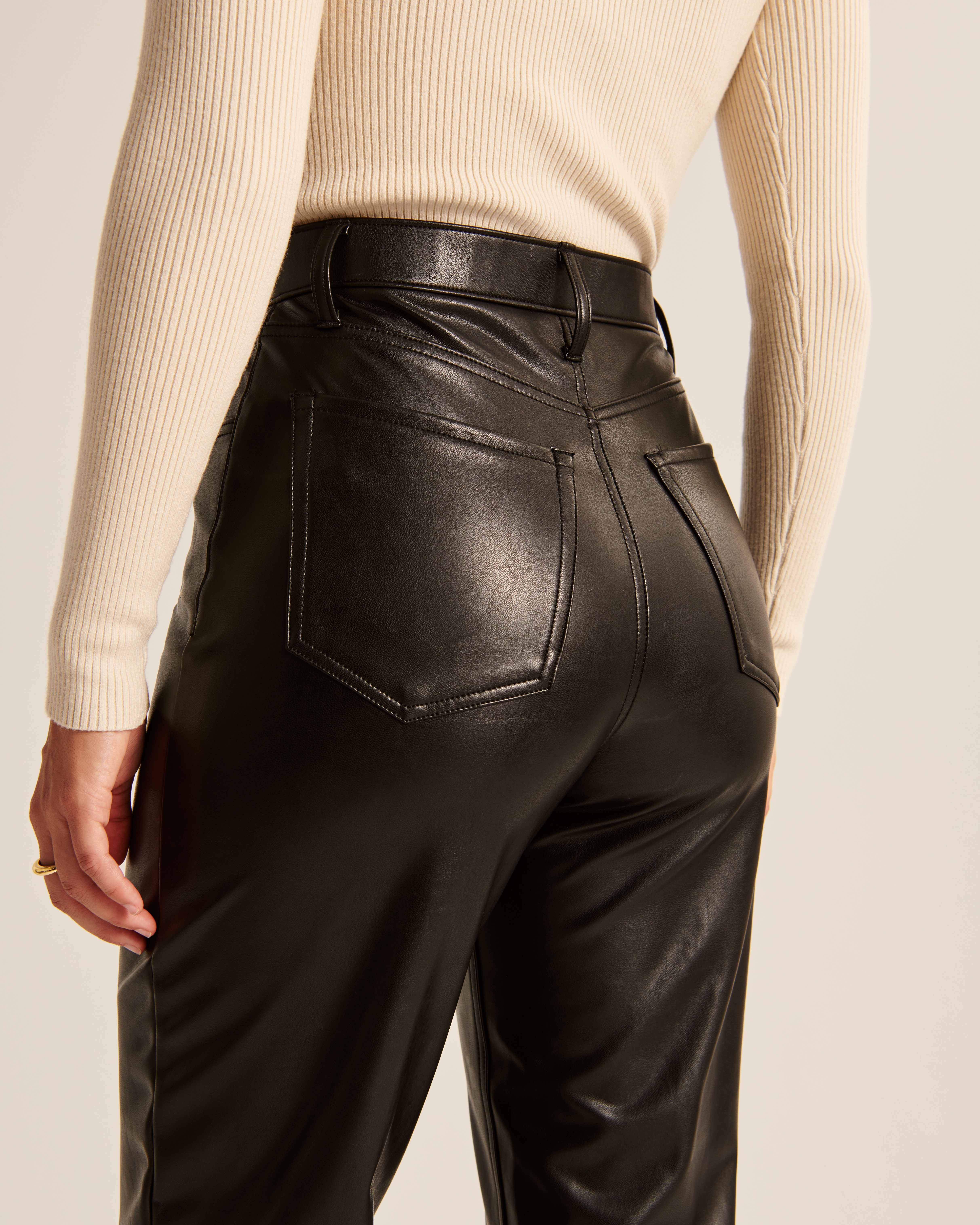 Abercrombie & Fitch Curve Love Vegan Leather Ankle Straight Pant In Black