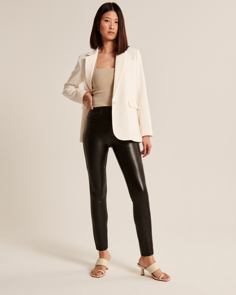 Petite Leather Look Seamed Skinny Trousers
