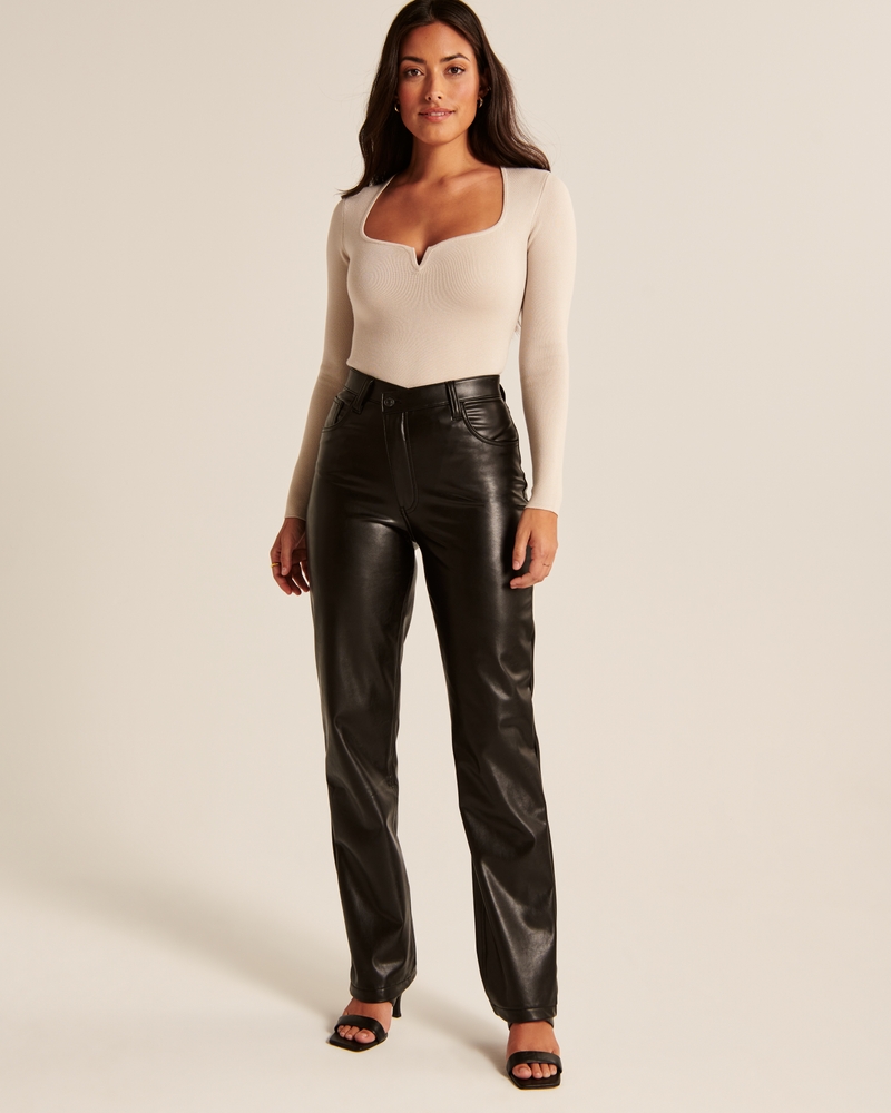 Curve Love Criss-Cross Waistband Vegan Leather 90s Straight Pants