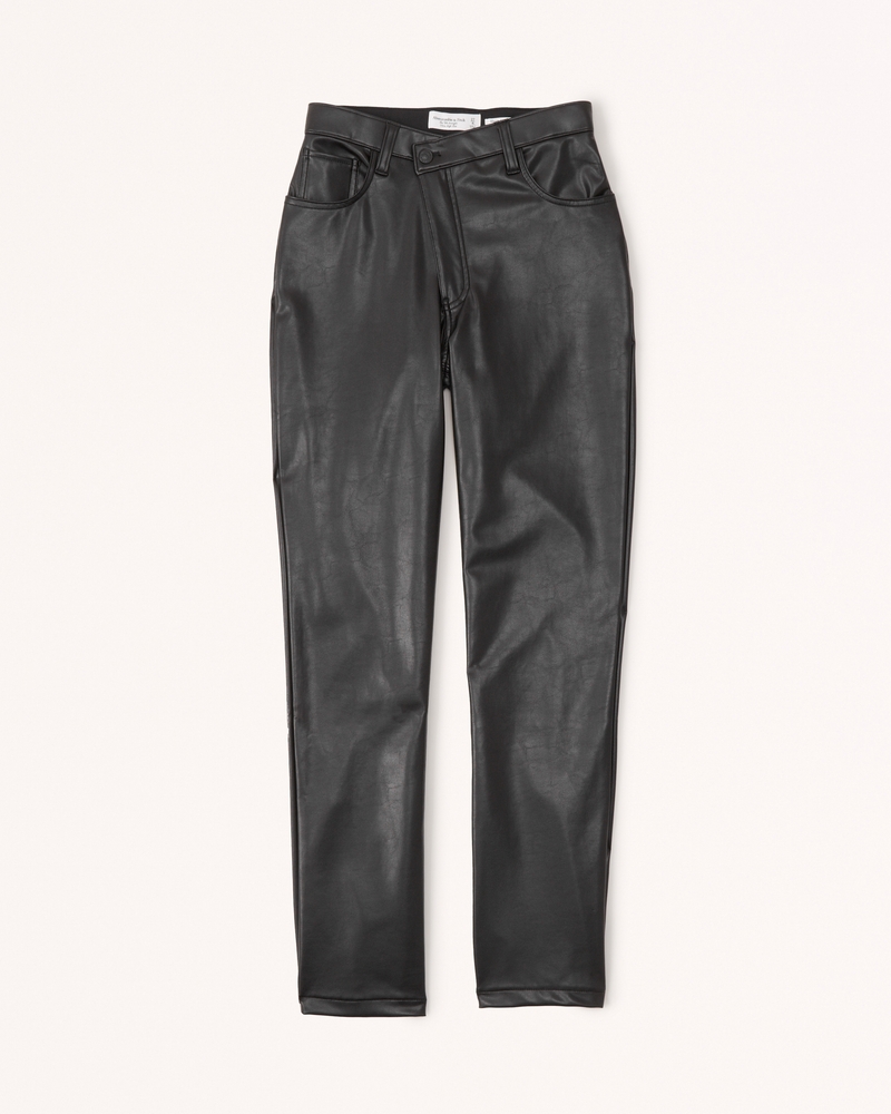Abercrombie & Fitch Curve Love Criss-Cross Waist Vegan Leather 90s Straight  Pant