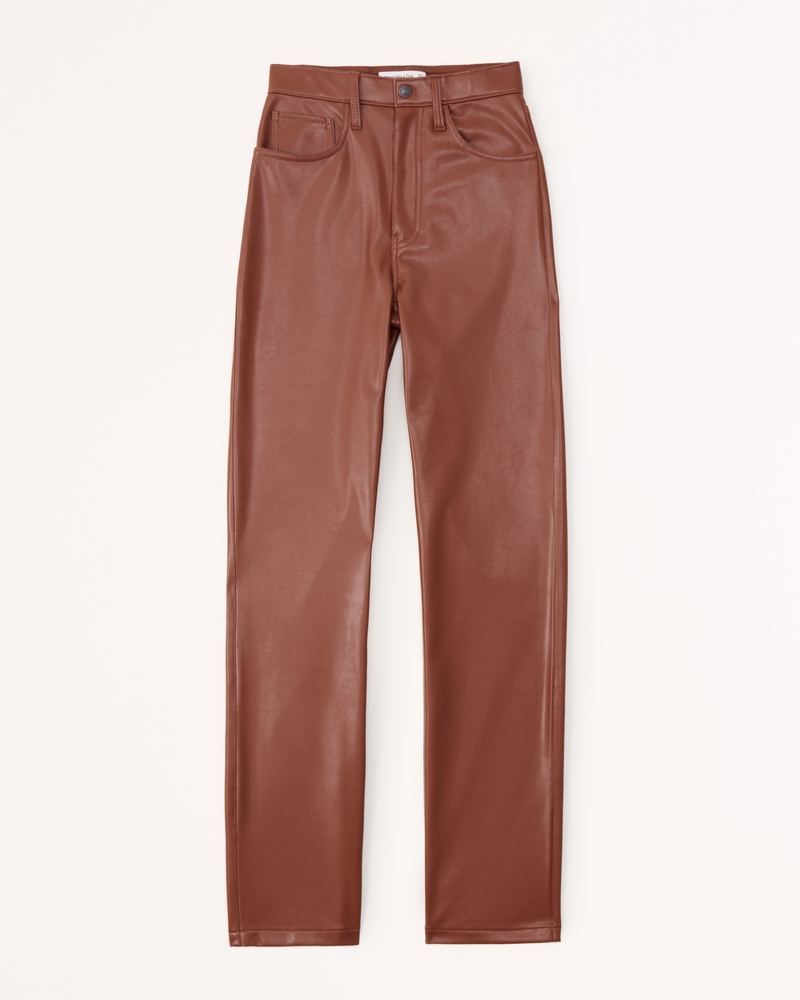 Women's Vegan Leather 90s Straight Pant in Dark Brown | Size 37R | Abercrombie & Fitch