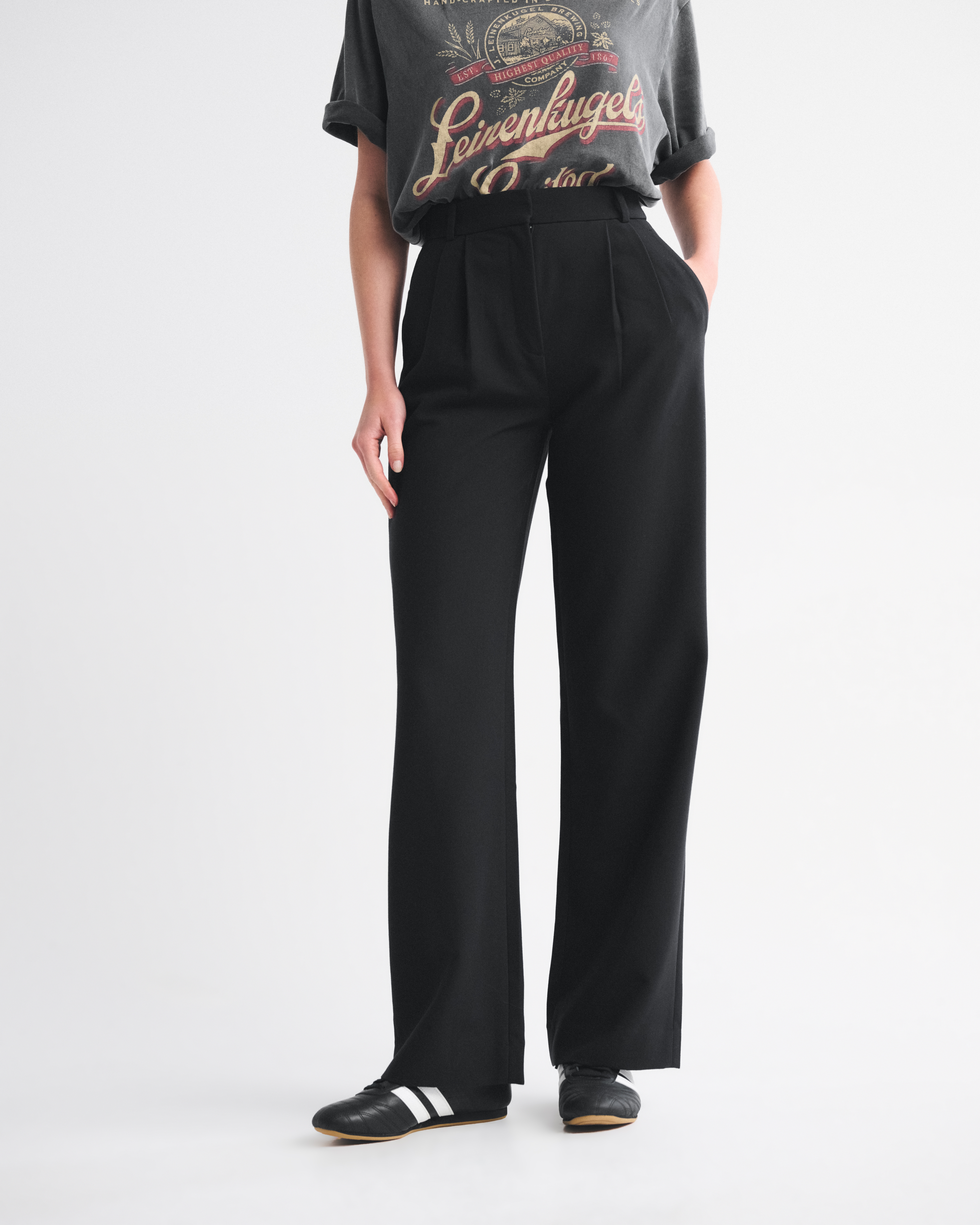 Abercrombie & Fitch A&f Sloane Tailored Wide Leg Pant In Black