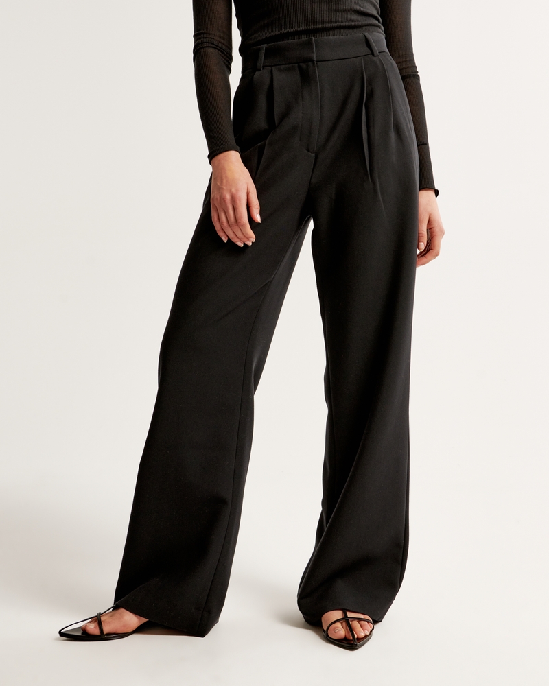 The Effortless Tailored Wide Leg Pants,Women's Casual Wide Leg High Waisted  Straight Long Trousers Dress Pants,Fashion Solid Color Loose Business Work  Suit Pants for Women. (L, Black) : : Clothing, Shoes 
