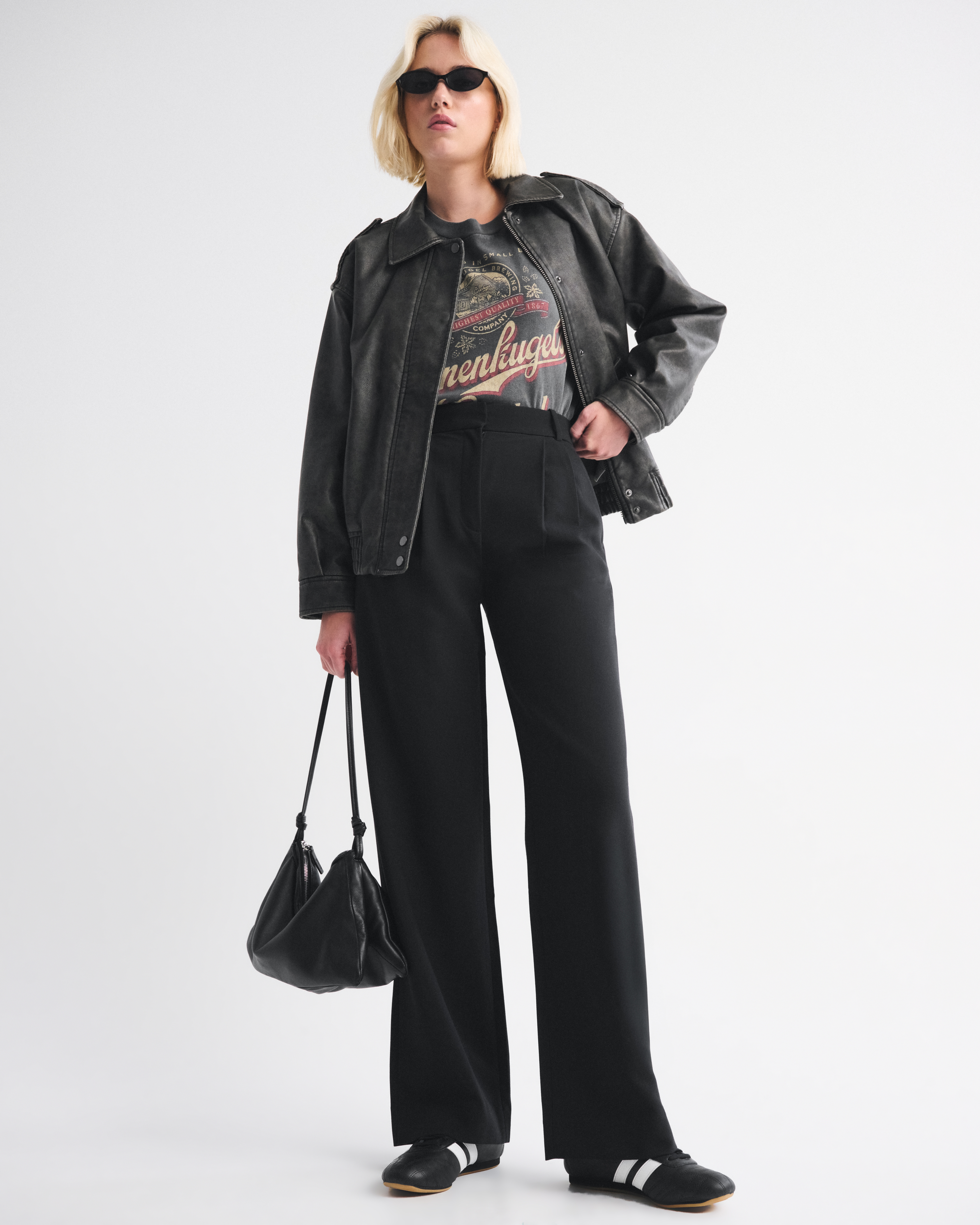 Abercrombie & Fitch A&f Sloane Tailored Wide Leg Pant In Black