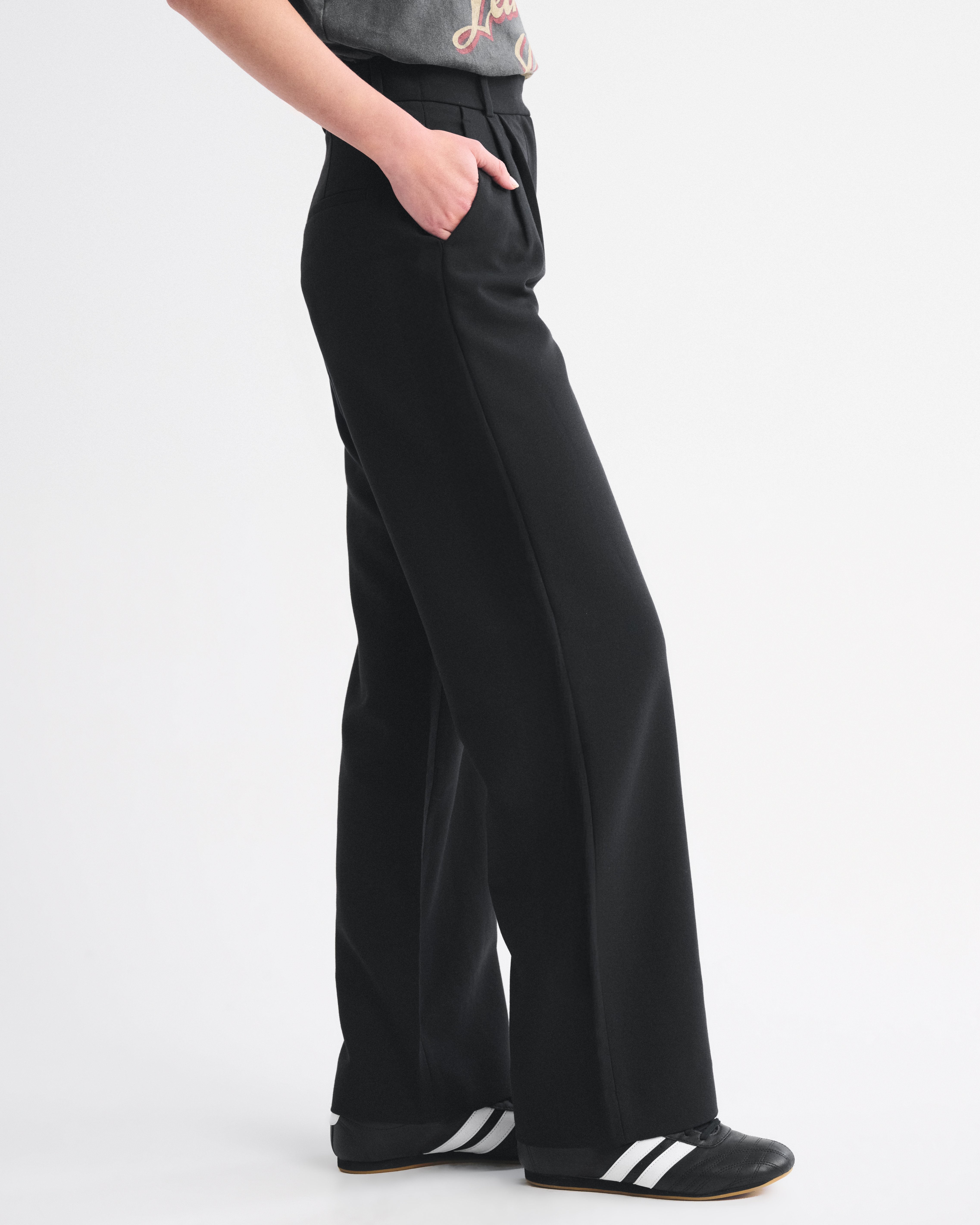 Abercrombie & Fitch A&f Sloane Tailored Wide Leg Pant In Black