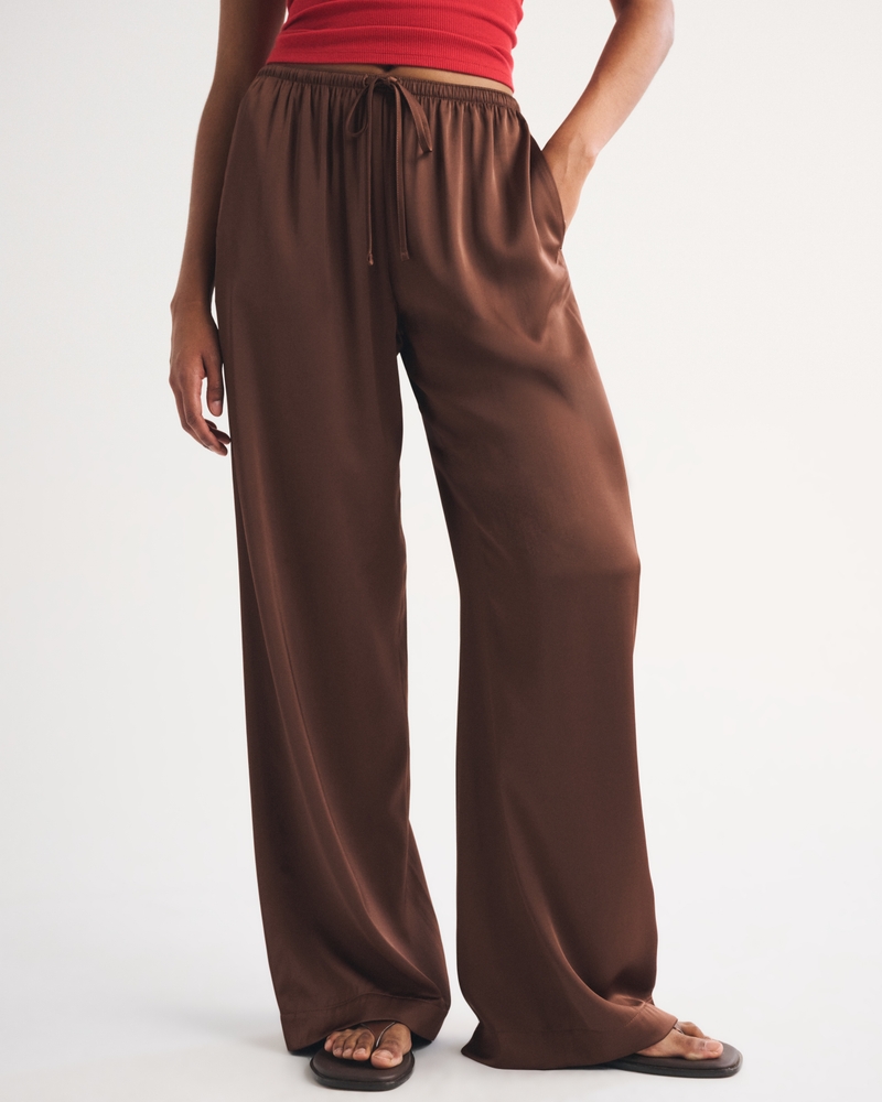 A&F Gemma Satin Wide Leg Pull-On Pant
