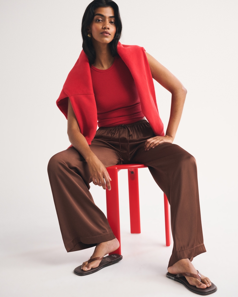 A&F Gemma Satin Wide Leg Pull-On Pant - thumbnail 6