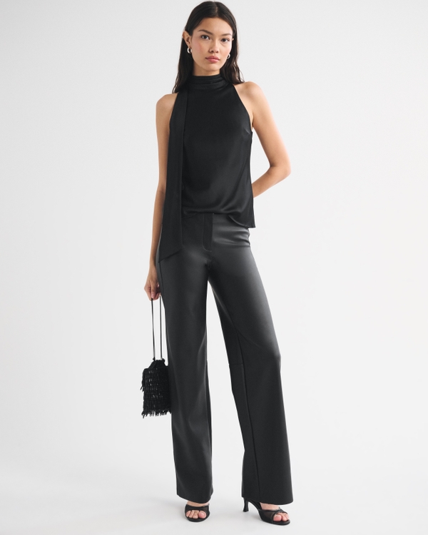 Vegan Leather Clean Waist Low Rise Wide Leg Pant by Abercrombie & Fitch