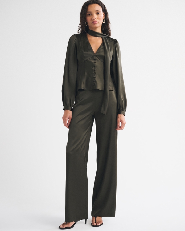 Satin Side-Zip Wide Leg Pant