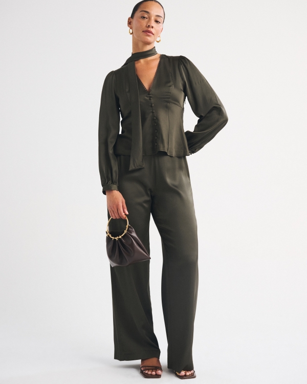 Curve Love Satin Side Zip Wide Leg Pant