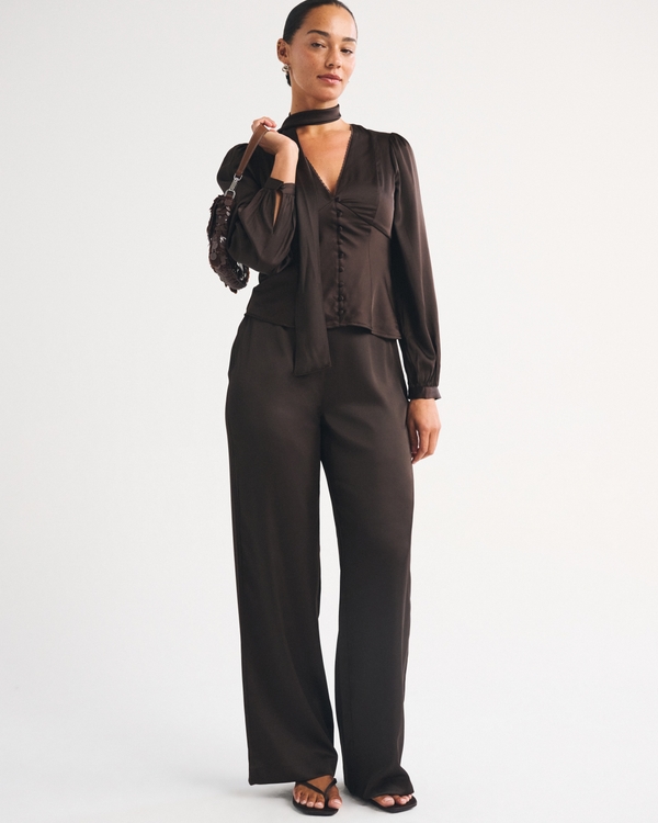 Curve Love Satin Side Zip Wide Leg Pant