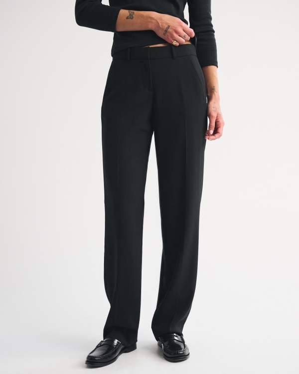 Low Rise Tailored Straight Leg Pant, Black view 2