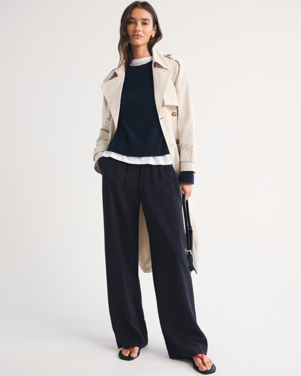 A&F Gemma Crepe Wide Leg Pull-On Pant, Black view 1