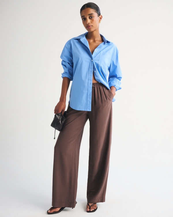A&F Gemma Crepe Wide-Leg Pull-On Pant, Brown view 1