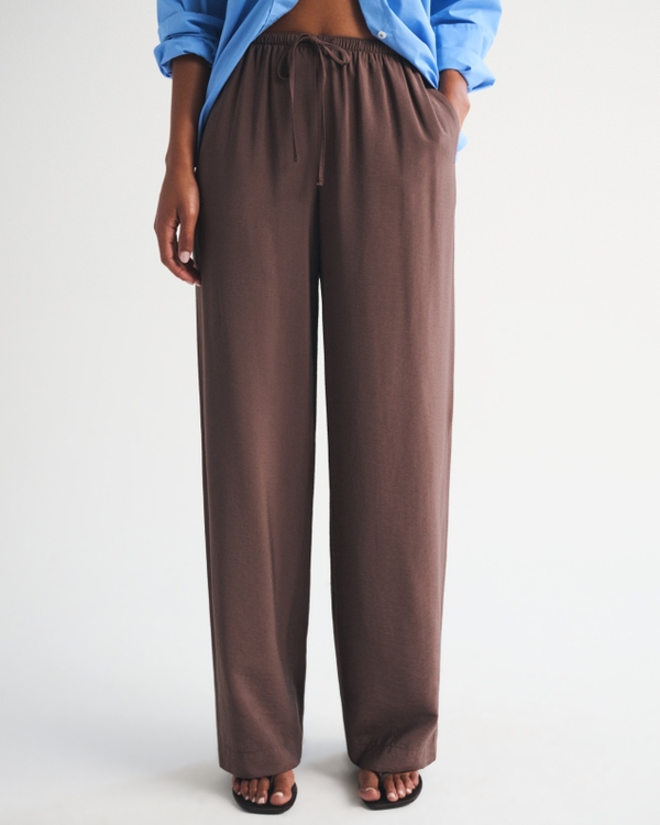 A&F Gemma Crepe Wide-Leg Pull-On Pant, Brown view 2