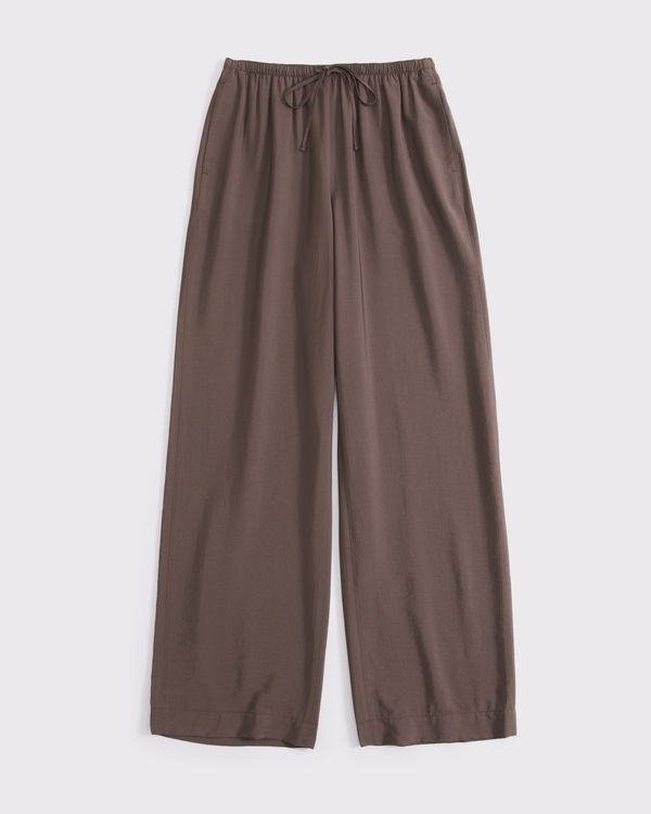 A&F Gemma Wide-Leg Crepe Pull-On Pant, Brown view 1