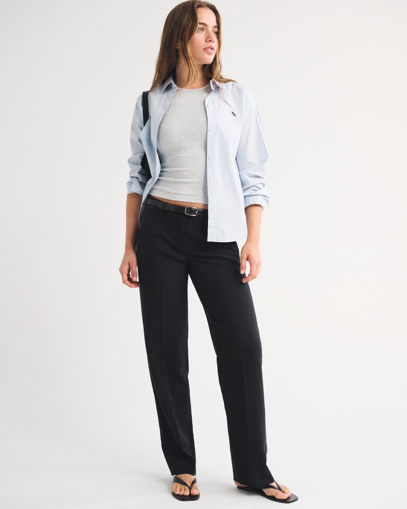 Low Rise Adjustable Waist Tailored Straight Pant - black by Abercrombie & Fitch
