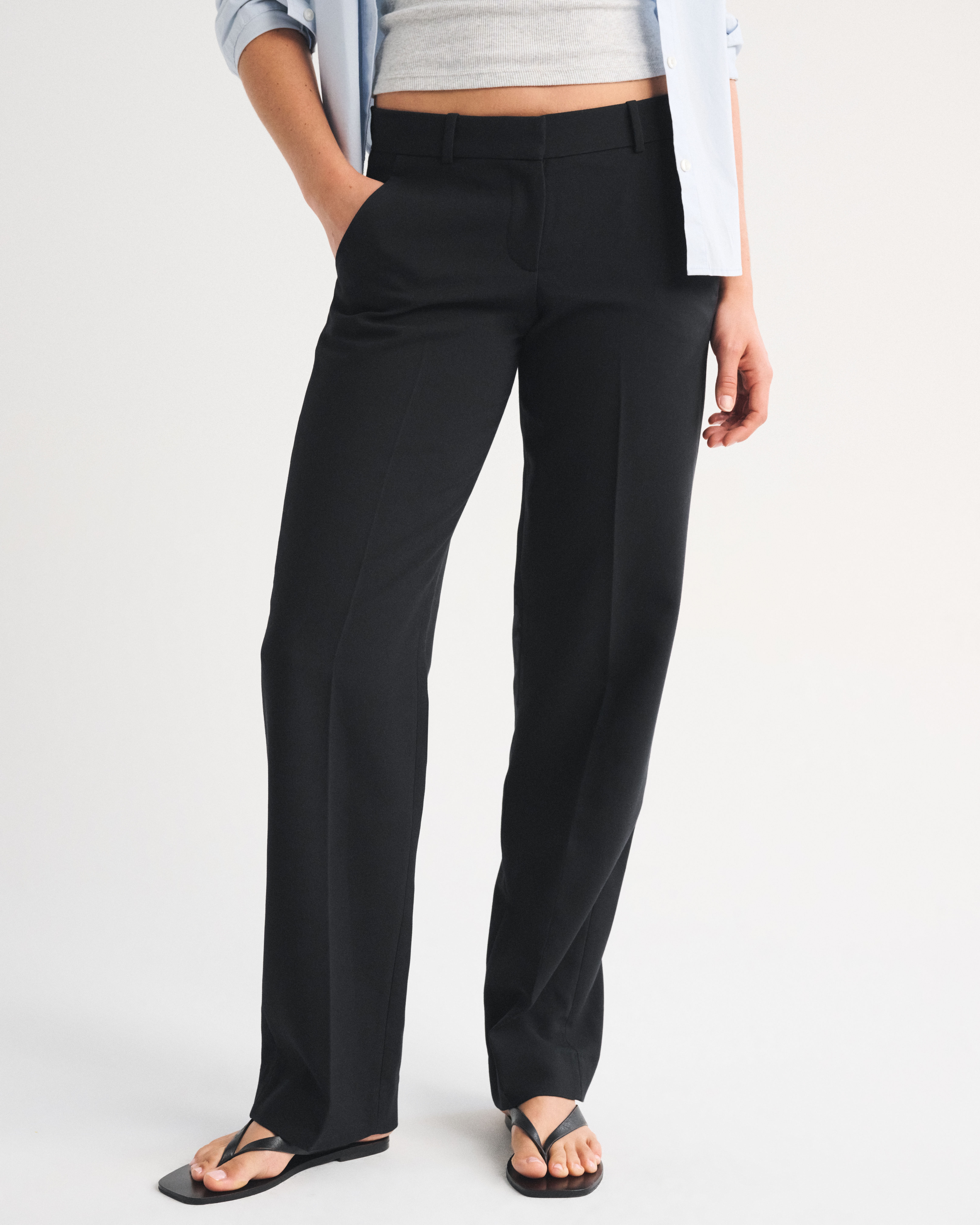 Женские брюки Abercrombie & Fitch Low Rise Adjustable Waist Tailored Straight Pant, цвет: Чёрный — фото 3
