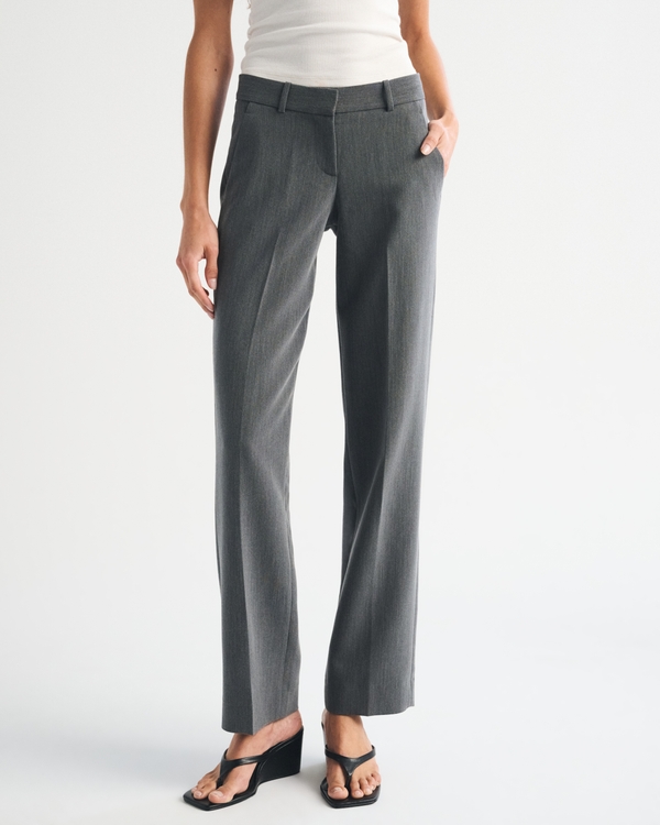 Low Rise Adjustable Waist Tailored Straight Pant, Gray Heather view 2