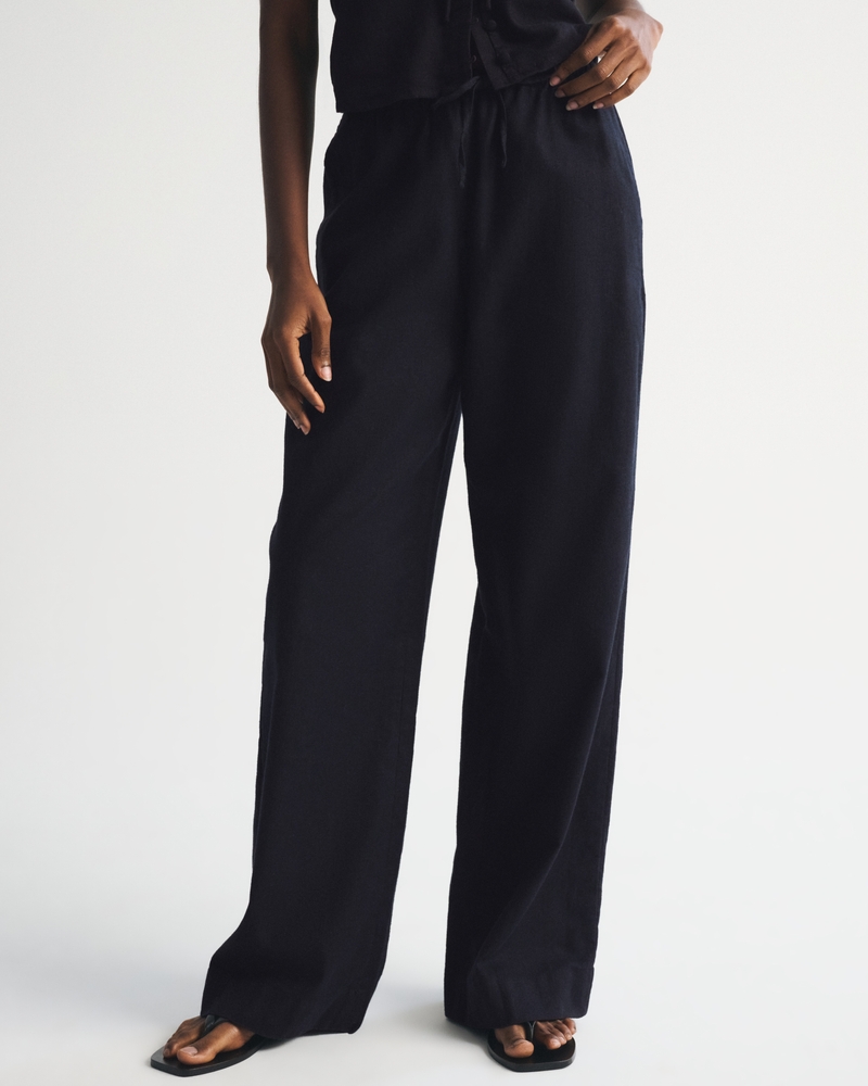 A&F Gemma Linen-Blend Wide Leg Pull-On Pant