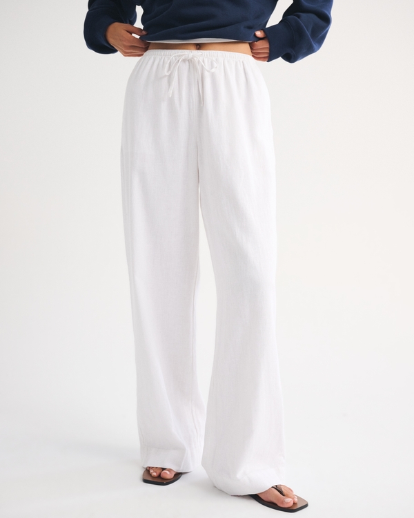 A&F Gemma Linen-Blend Wide Leg Pull-On Pant, White view 2