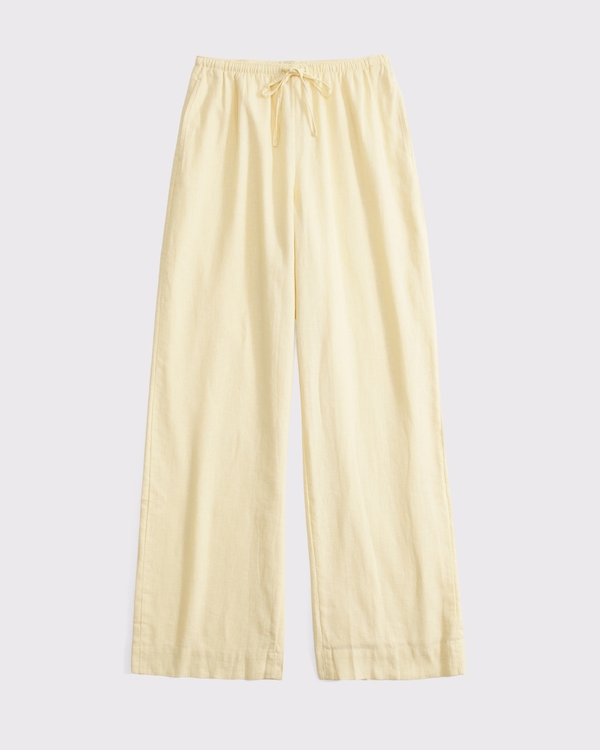 A&F Gemma Linen-Blend Wide Leg Pull-On Pant, Pale Yellow view 1