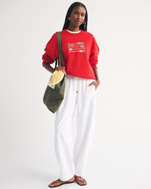 Linen-Blend Barrel Pull-On Pant, White view 1