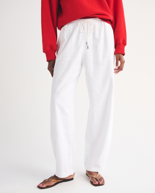 Linen-Blend Barrel Pull-On Pant, White view 2