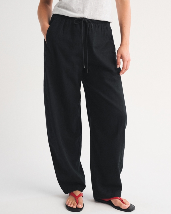 Linen-Blend Barrel Pull-On Pant, Black view 2