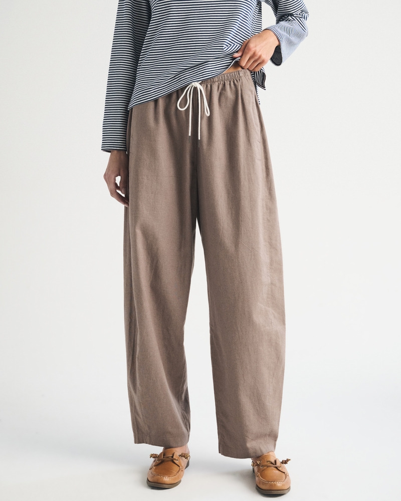 Linen-Blend Barrel Pull-On Pant
