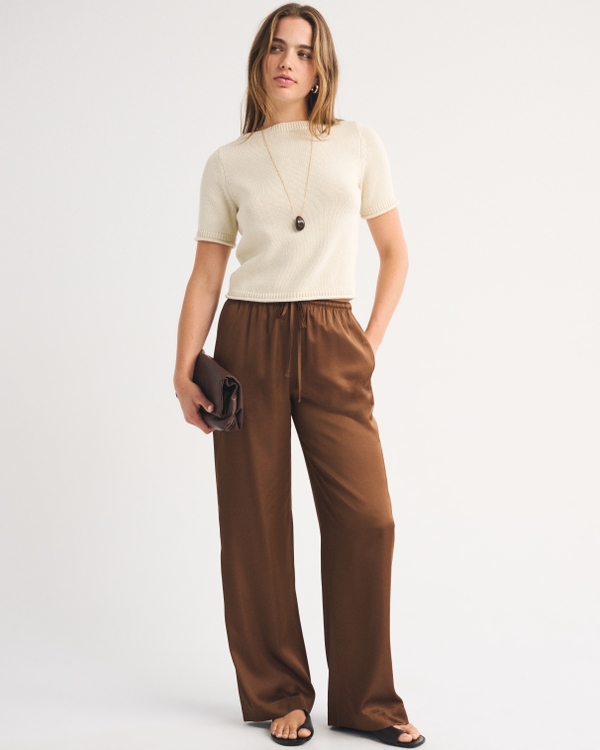 A&F Gemma Satin Wide Leg Pull-On Pant