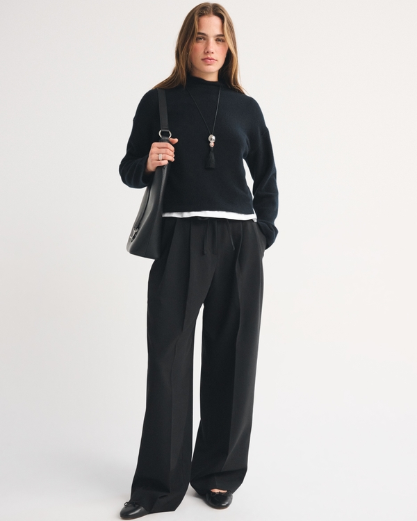 A&F Sloane Tailored Wide Leg Pull-On Pant, Black view 1