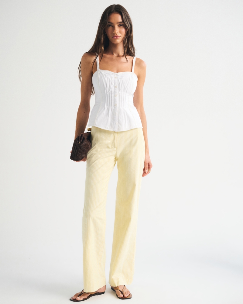 Clean Waist Low Rise Poplin Wide Leg Pant - yellow stripe by Abercrombie & Fitch