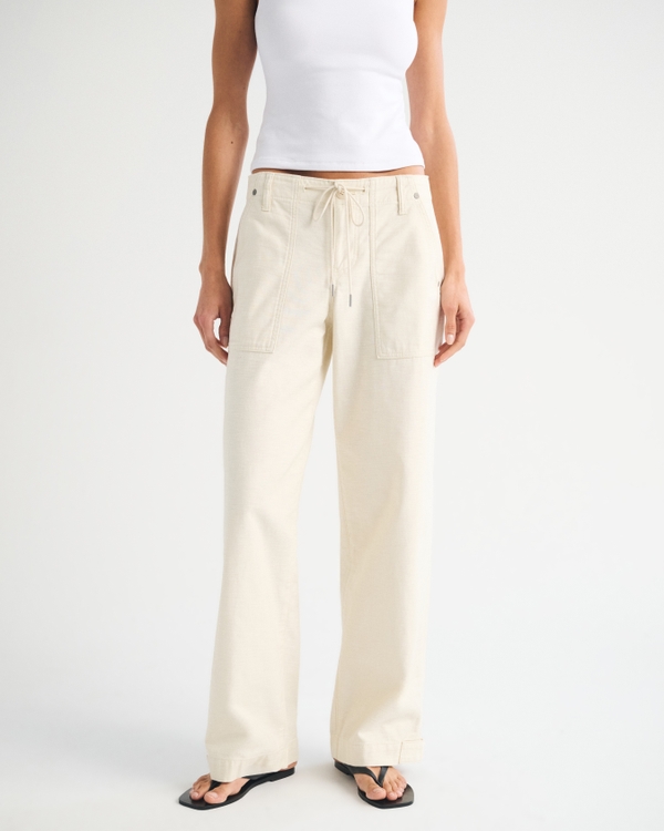 100% Cotton Low Rise Ultra Loose Weekender Pant, Cream view 2