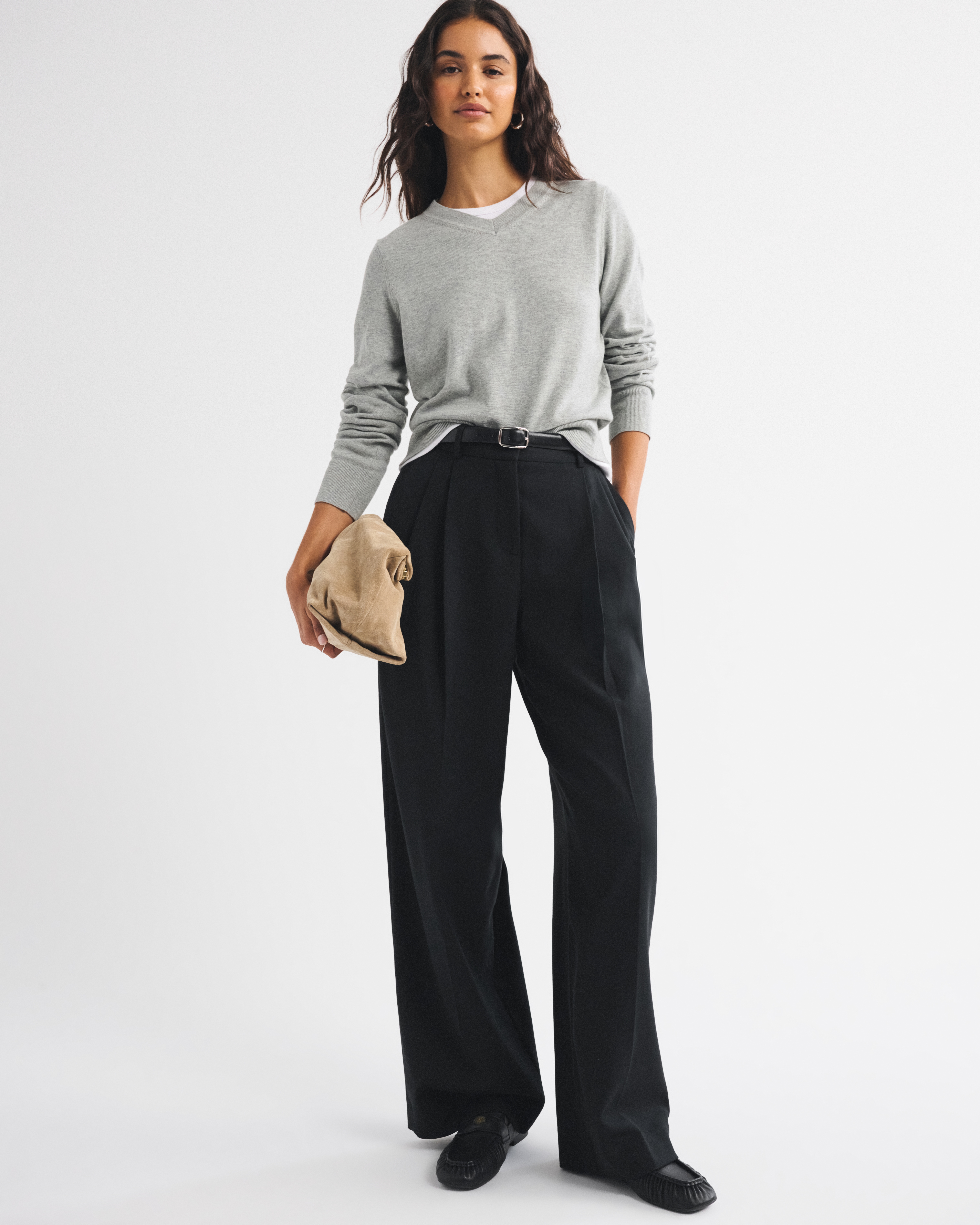 Женские брюки Abercrombie & Fitch A&F Timeless Adjustable-Waist Wide Leg Trouser, цвет: Чёрный — фото 3