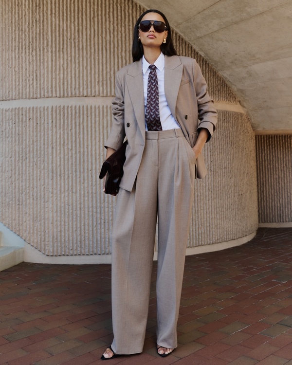 A&F Timeless Adjustable-Waist Wide Leg Trouser, Light Brown view 1